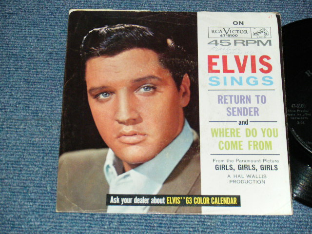 ELVIS PRESLEY With The Jordanaires - A)Return To Sender  B)Where Do You Come From(Ex+/Ex++ SWOFC, SWOL) / 1963 US AMERICA ORIGINA Used 7