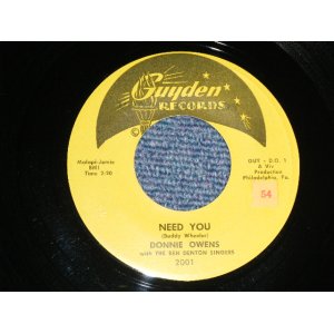 画像: DONNIE OWENS - A) NEED YOU  B) IF I'M WRONG (Ex+/Ex+) / 1958 US AMERICA ORIGINAL Used 7" SINGLE 