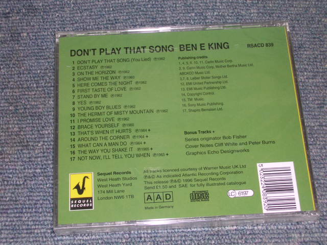 画像: BEN E. KING ( of THE DRIFTERS ) - ANTHOLOGY THREE DON'T PLAY THAT SONG / 1996 UK SEALED CD  