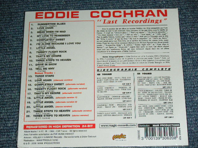 画像: EDDIE COCHRAN - LAST RECORDINGS  ( ORIGINAL FRENCH  ALBUM + BONUS ) / 2006 FRANCE ORIGINAL Brand New Sealed CD 