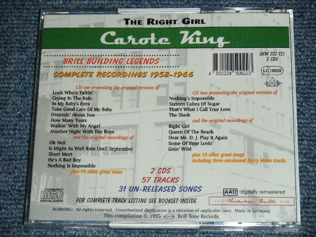 画像: CAROLE KING - BRIL UILDING LEGENDS : THE RIGHT GIRL : COMPLETE RECORDINGS 1958-1966 / 1995 GERMAN ORIGINAL Brand New 2CD  