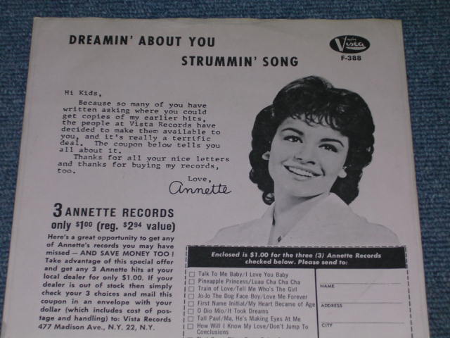 画像: ANNETTE - DREAMIN' ABOUT YOU / 1961 US ORIGINAL WHITE LABEL PROMO With PICTURE SLEEVE 7" SINGLE 