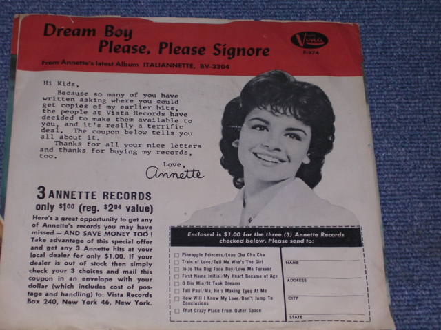 画像: ANNETTE - DREAM BOY / 1961 US ORIGINAL With PICTURE SLEEVE 7" SINGLE 