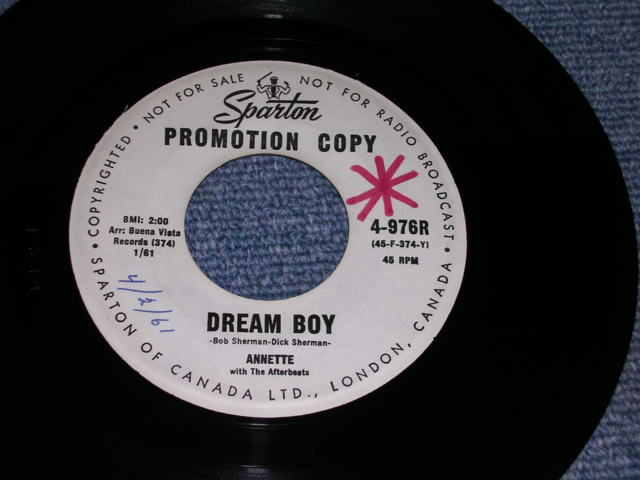画像: ANNETTE - DREAM BOY / 1961 CANADA ORIGINAL White Label Promo 7" SINGLE  