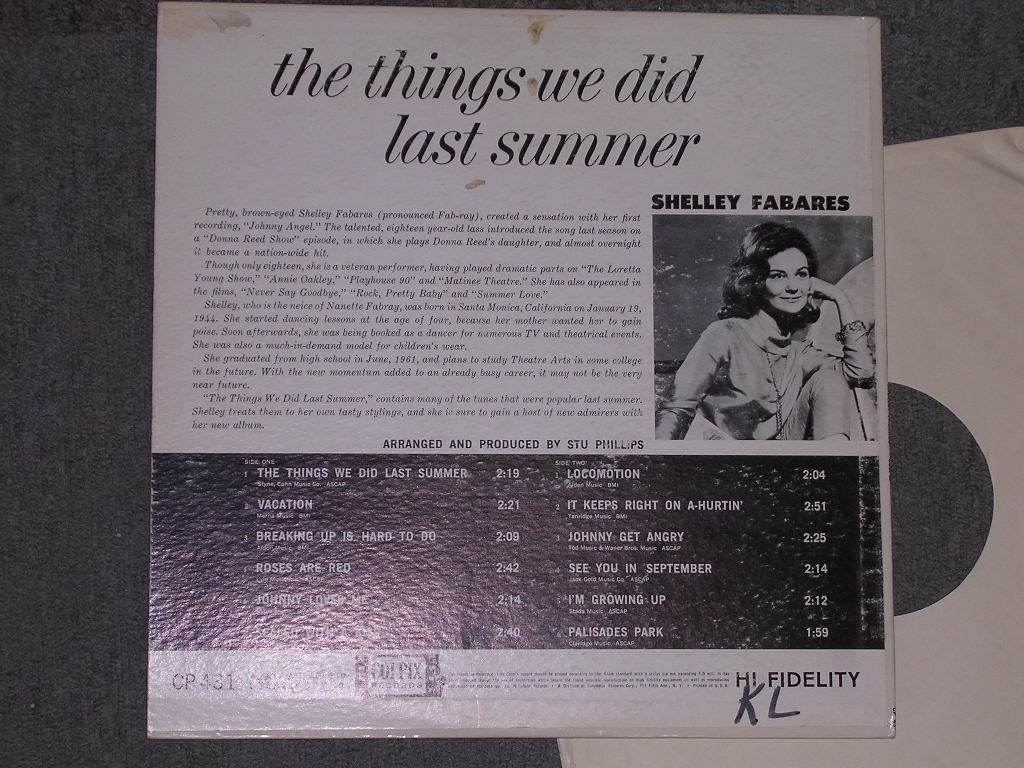 画像: SHELLEY FABARES - THE THINGS WE DID LAST SUMMER / 1962 US ORIGINAL MONO LP 