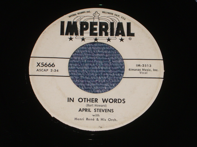 画像1: APRIL STEVENS - IN OTHER WORDS / 1960 US ORIGINAL WHITE LABEL PROMO 7" SINGLE  