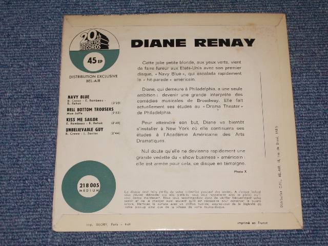 画像: DIANE RENAY - NAVY BLUE / 1964 FRANCE ORIGINAL 7"EP With PICTURE SLEEVE 