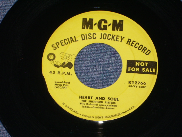 画像: THE SHEPHERD SISTERS - HEART AND SOUL / 1959 US ORIGINAL Yellow Label Promo 7" SINGLE With Company Sleeve 