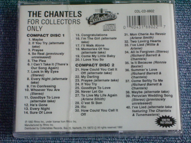 画像: THE CHANTELS - FOR COLLECTORS ONLY / 1992 US ORIGINAL Brand New Sealed 2CD out-of-print now 