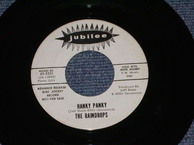 画像: THE RAINDROPS - HANKY PANKY ( PROMO ONLY SAME FLIP ) / 1965? US ORIGINAL WHITE LABEL PROMO 7" SINGLE  