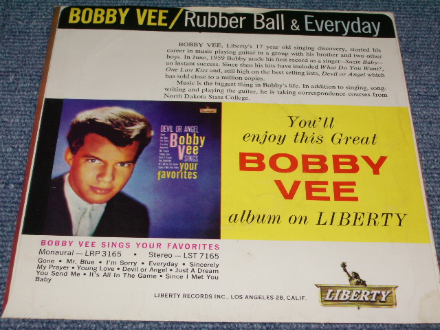 画像: BOBBY VEE - RUBBER BALL / 1960 US ORIGINAL 7"SINGLE With PICTURE SLEEVE 