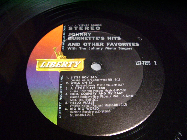 画像: JOHNNY BURNETTE - HITS&OTHER FAVORITES ( VG+++/Ex++ ) / 1962 US ORIGINAL Stereo LP  