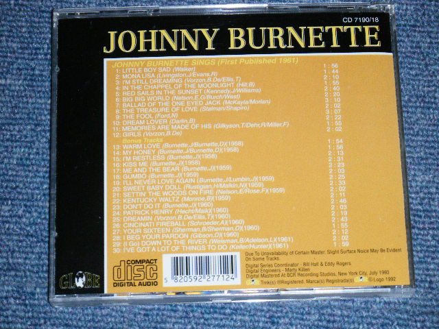 画像: JOHNNY BURNETTE - JOHNNY BURNETTE SINGS ( ORIGINAL ALBUM + BONUS ) / 1993 US ORIGINAL Brand New CD 