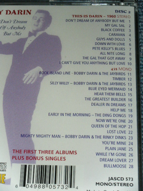 画像: BOBBY DARIN - DON'T DREAM OF ANYBODY BUT ME : THE FIRST THREE ALBUMS PLUS BONUS SINGLES / 2011 UK/CZECH REPUBLIC BRAND NEW Sealed 2 CD  