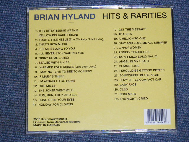 画像: BRIAN HYLAND - HITS & RARITIES / 2001 CANADA Original Brand N ew CD 
