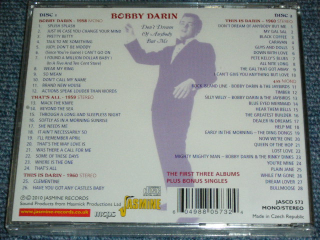 画像: BOBBY DARIN - DON'T DREAM OF ANYBODY BUT ME : THE FIRST THREE ALBUMS PLUS BONUS SINGLES / 2011 UK/CZECH REPUBLIC BRAND NEW Sealed 2 CD  
