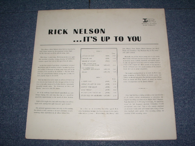 画像: RICKY NELSON - IT'S UP TO YOU / 1964 US Original MONO LP 
