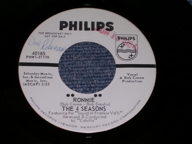 画像: THE 4 FOUR SEASONS -  RONNIN / 1964 US ORIGINAL White Label Promo 7" Single With PICTURE SLEEVE  