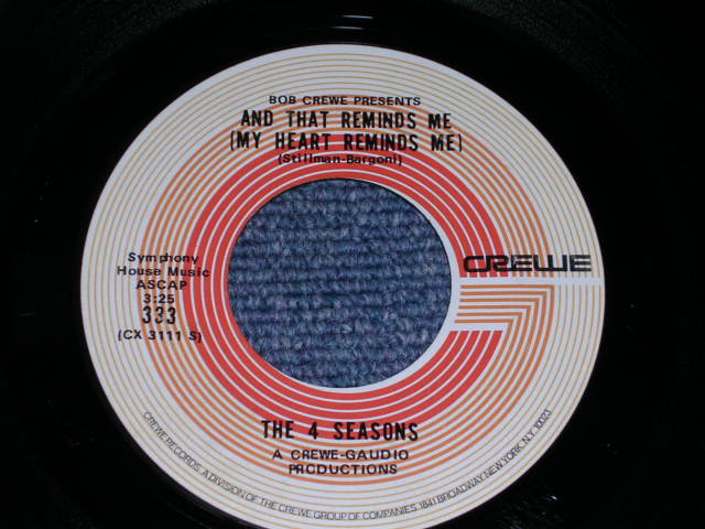 画像: THE 4 FOUR SEASONS - AND THAT REMINDS ME ( With SHADOW PS )/ 1969 US ORIGINAL 7" Single With PICTURE SLEEVE 
