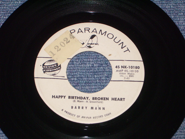 画像1: BARRY MANN - HAPPY BIRTHDAY, BROKEN HEART / 1961 US ORIGINAL WHITE LABEL PROMO 7" SINGLE  