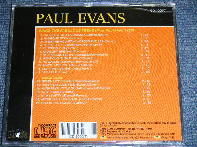 画像: PAUL EVANS - SINGS THE FABULOUS TEENS ( ORIGINAL ALBUM + BONUS TRACKS ) / 1993 US ORIGINAL Brand New CD  