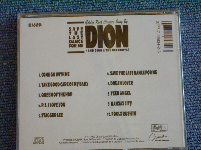 画像: DION & THE BELMONTS - SAVE THE LAST DANCE FOR ME / 1993 US Brand New SEALED CD 