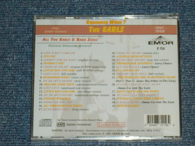 画像: THE EARLS - REMEMBER WHEN? ALL THE EARLY & RARE SIDES / 1991 ITALY ORIGINAL Brand New Sealed CD  