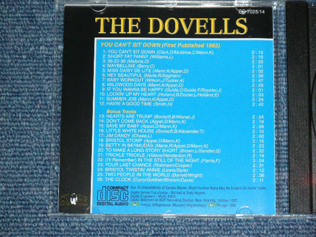 画像: THE DOVELLS - COLLECTORS GOLD VOL.4 ( YOU CAN'T SIT DOWN + BONUS TRACKS ) / 1992 US Brand NEW CD  