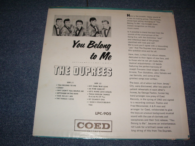 画像: THE DUPREES - YOU BELONG TO ME / 1962 CANADA ORIGINAL Mono Used LP 
