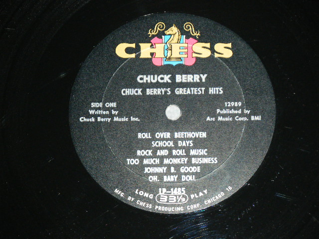 画像: CHUCK BERRY - GREATEST HITS ( VG+++,VG++/Ex+ ) / 1966 US ORIGINAL "BLACK With Silver Print & GOLD CHESS Logo On TOP Label" Used MONO LP 