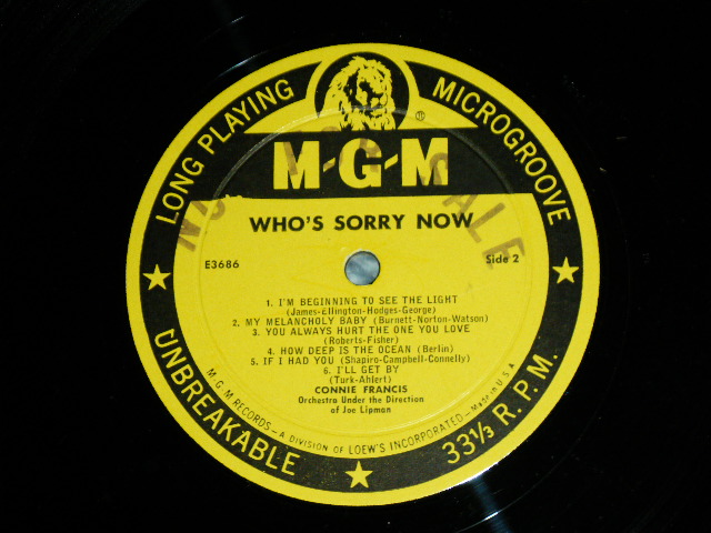 画像: CONNIE FRANCIS - WHO'S SORRY NOW (1st Jacket Version)  / 1958 US ORIGINAL PROMO Stamp "YELLOW LABE" MONO Used LP 