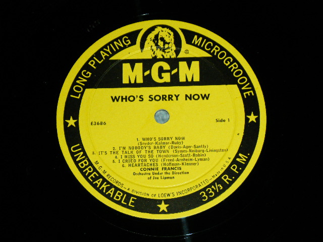 画像: CONNIE FRANCIS - WHO'S SORRY NOW (1st Jacket Version)  / 1958 US ORIGINAL PROMO Stamp "YELLOW LABE" MONO Used LP 