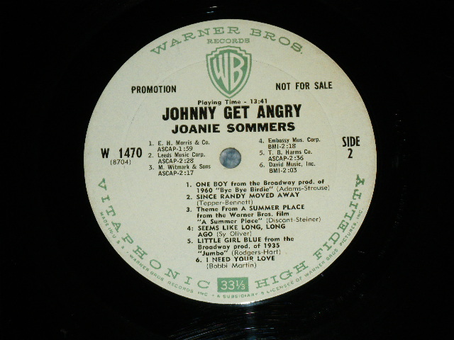 画像: JOANIE SOMMERS - JOHNNY GET ANGRY ( Ex+,Ex/Ex+ )  / 1963 US ORIGINAL White Label PROMO MONO Used LP  