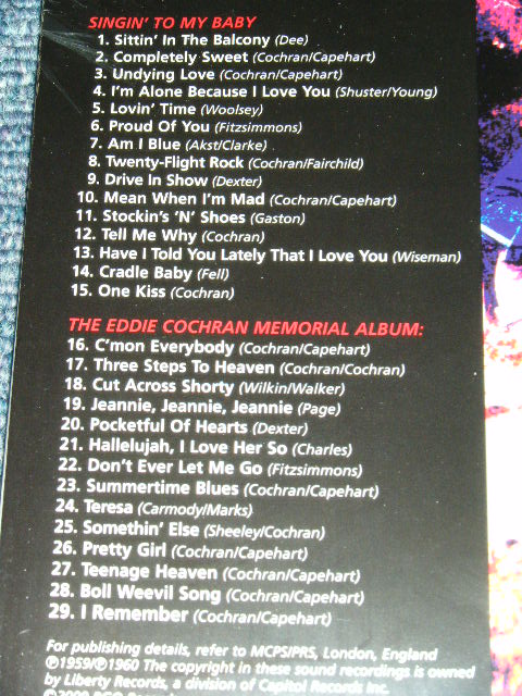 画像: EDDIE COCHRAN - SINGIN' FOR MY BABY + MEMORIALO ALBUM  ( 2in 1) / 2009 UK ORIGINAL Brand New SEALED CD  