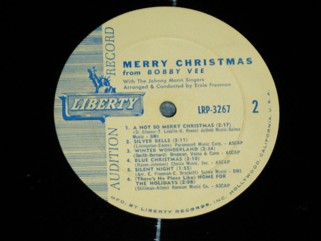 画像: BOBBY VEE - MERRY CHRISTMAS FROM BOBBY VEE  / 1962 MONO US ORIGINAL "PROMO Audition Label" MONO Used LP LP  