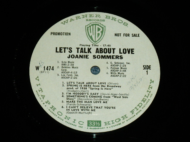 画像: JOANIE SOMMERS - LET'S TALK ABLUT LOVE( VG++/Ex+ )  / 1962 US ORIGINAL White Label Promo MONO LP