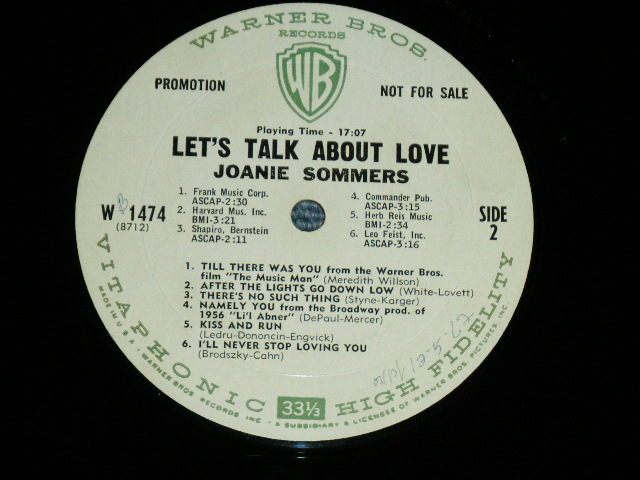 画像: JOANIE SOMMERS - LET'S TALK ABLUT LOVE( VG++/Ex+ )  / 1962 US ORIGINAL White Label Promo MONO LP