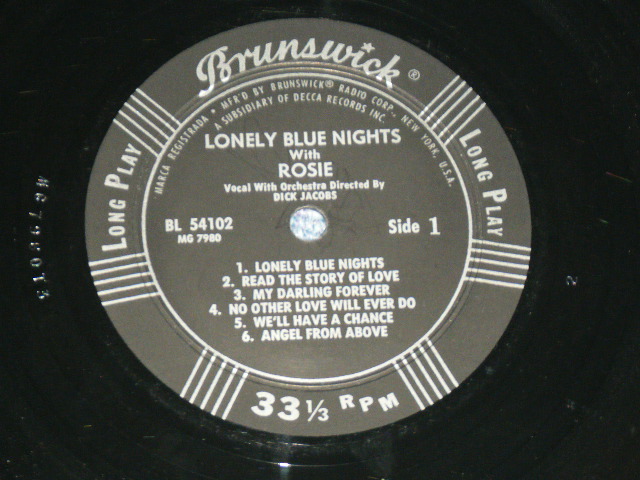 画像: ROSIE - LONELY BLUE NIGHTS with ROSIE (Ex++/Ex+++ A-3,4,5:Ex EDSP) / 1961 US AMERICA ORIGINAL MONO Used LP