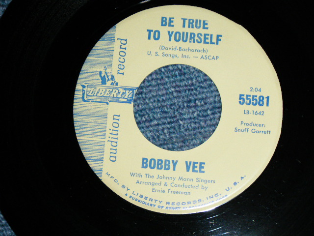 画像: BOBBY VEE - BE TRUE TO YOURSELF  / 1963 US ORIGINAL "AUDITION LABEL PROMO" Used 7"SINGLE With PICTURE SLEEVE 
