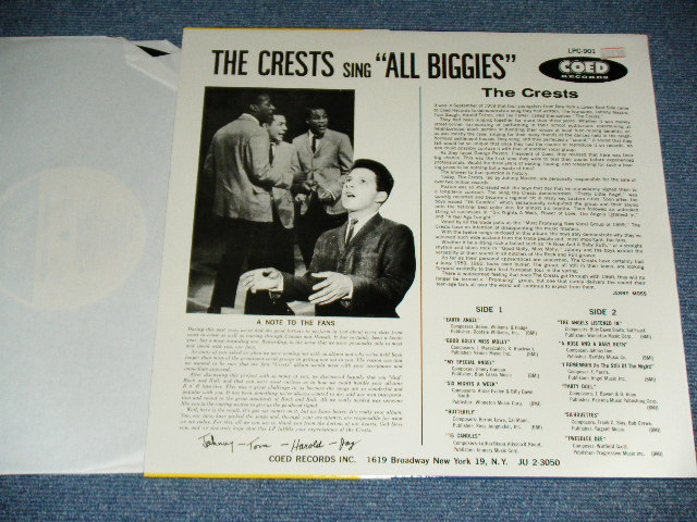 画像: THE CRESTS - SING ALL BIGGIES　 / 1980's Reissue MONO Brand New LP  