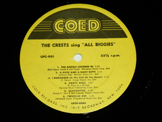 画像: THE CRESTS - SING ALL BIGGIES　 / 1980's Reissue MONO Brand New LP  