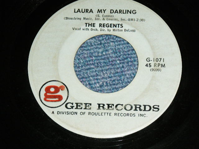 画像: The REGENTS - RUNAROUND : LAULA  MY DARLING  ( Ex/VG+++ )   / 1961 US AMERICA ORIGINAL   Used 7"45rpm Single 