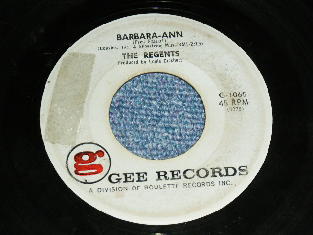 画像1: The REGENTS - BARBARA ANN : I'M SO LONELY  ( VG/VG )   / 1961 US AMERICA ORIGINAL   Used 7"45rpm Single 