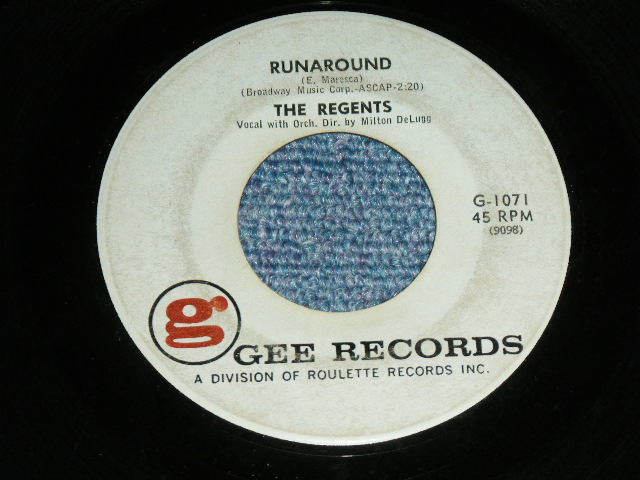 画像1: The REGENTS - RUNAROUND : LAULA  MY DARLING  ( Ex/VG+++ )   / 1961 US AMERICA ORIGINAL   Used 7"45rpm Single 