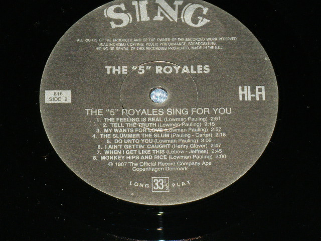 画像: THE 5 ROYALES FIVE  - SING FOR YOU  / 1987 DENMARK REISSUE Used LP