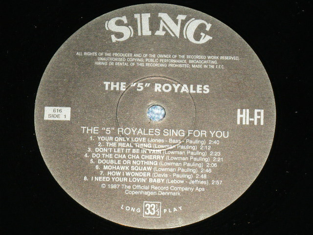 画像: THE 5 ROYALES FIVE  - SING FOR YOU  / 1987 DENMARK REISSUE Used LP