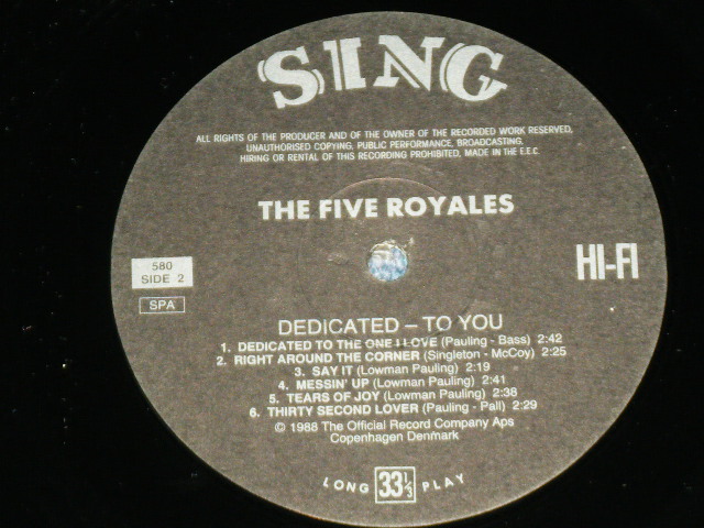 画像: THE 5 ROYALES FIVE  - DEDIOCATED TO YOU / 1988 DENMARK REISSUE Used LP
