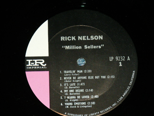 画像: RICKY NELSON - MILLION SELLERS ( 2nd Press 'BLACK with PINK&WHITE' Label : Ex+/Ex++) / 1964 US 2nd Press Label MONO Used LP 
