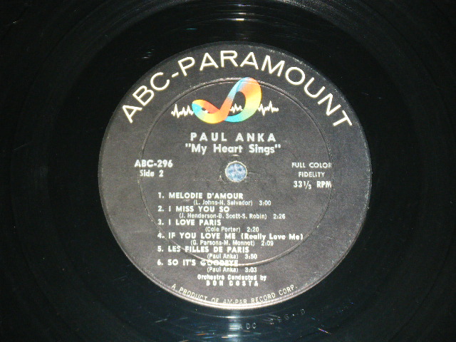 画像: PAUL ANKA - MY HEART SINGS ( FC:Ex++,BC:Ex-/Ex++   ) /  1959 US AMERICA ORIGINAL MONO Used LP