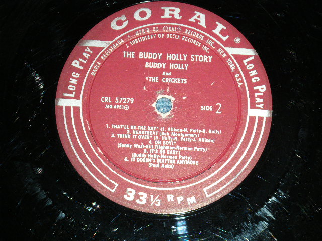 画像: BUDDY HOLLY  - The BUDDY HOLLY STORY ( VG++/Edx- Looks:VG+ )  / 1959 US ORIGINAL "1st press RED&BLACK Printed on Back Cover / MAROON  LABEL" MONO  Used LP  